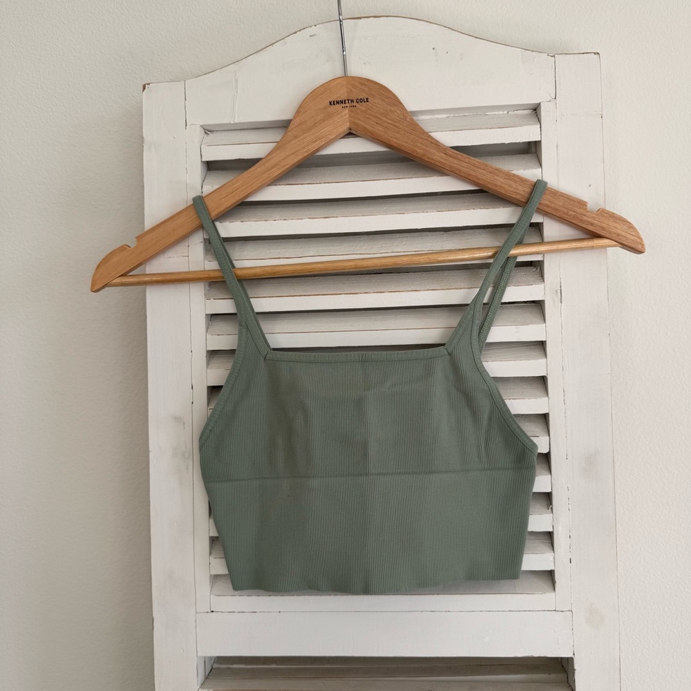 Free People Bundle - Spaghetti Straps Cropped Bra Tops Sage Green + Mauve Brown - Picture 2 of 12